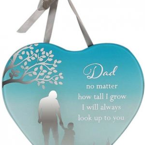 DAD & DAUGHTER HEART PLAQUE- GLASS- GIFTS UNDER $10