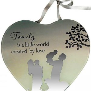 FAMILY HEART PLAQUE- GLASS- GIFTS UNDER $10