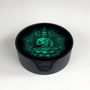 COASTERS GLASS- DESIGN -BUDDHA-GIFTS UNDER $20