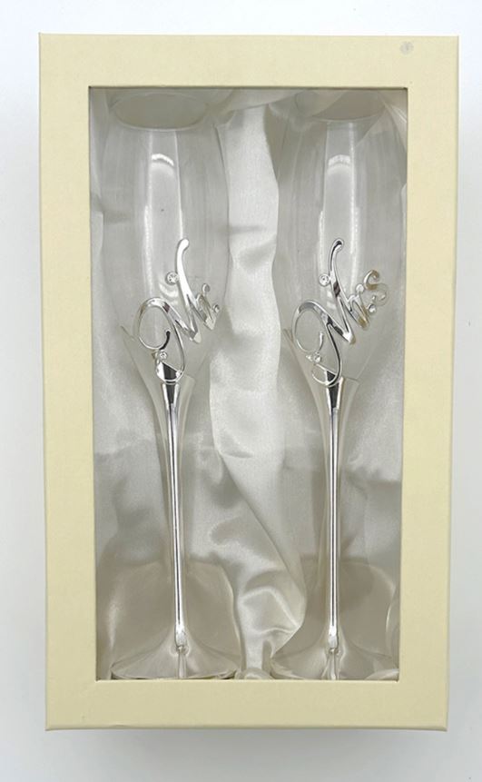 CHAMPAGNE FLUTES- MR & MRS-SET OF TWO- PRE ORDER - Image 2