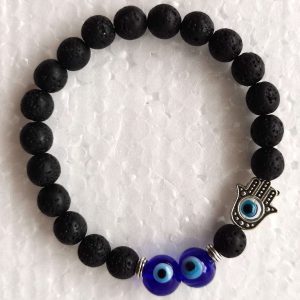 HAMSA EVIL EYE BRACELET- LAVA STONE